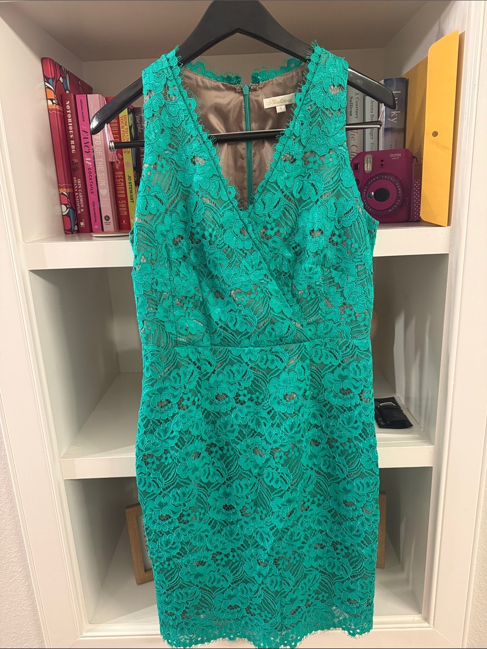 Shoshanna Teal Lace Midi Dress
